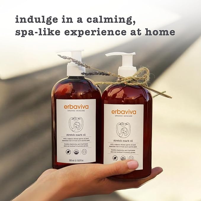 Erbaviva Organic Stretch Mark Oil for Pregnancy, Stretch Marks & Scars - 16 Fl Oz-Velvo Beauty