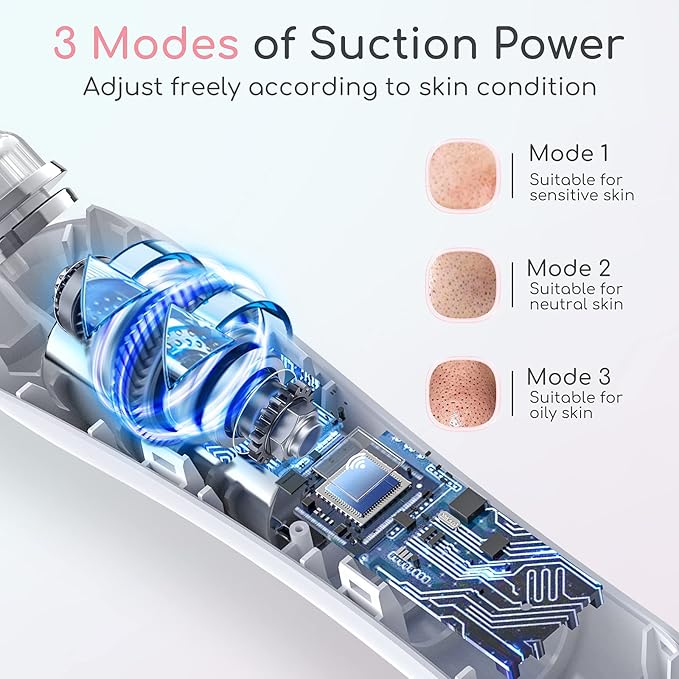 Blackhead Remover Vacuum, Black Head Remover for Face with Camera, Pore Vacuum for Men and Women, USB Interface Type Blackhead Remover Tools, 6 Suction Heads & 3 Adjustment Modes (Grey)-Velvo Beauty