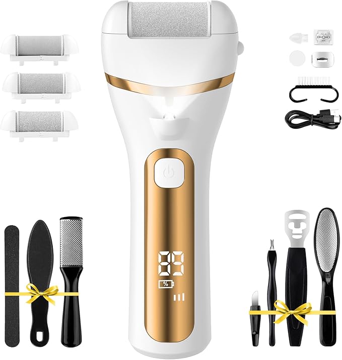 PUBOO Foot Callus Remover Electric 10000 RPM 3-Speed IPX7 Rechargeable Pedicure Kit for Hard Skin Women & Men. Portable Multi-Roller File Grinder Sander Scrubber with LED Display for Wet & Dry Feet-Velvo Beauty