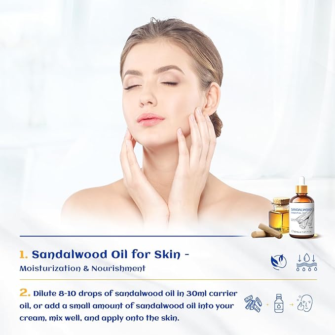 HIQILI Sandalwood Essential Oils 1 Fl Oz, 100% Pure Natural Therapeutic Grade for Skin, Diffuser, Perfume, Candle Soap Making, Includes Premium Quality Glass Dropper-Velvo Beauty