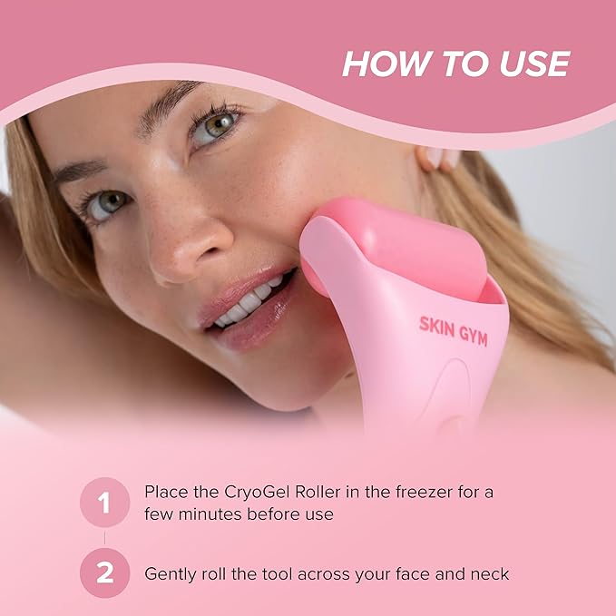 SKIN GYM CryoGel Pink Roller, Cooling Facial Tool for Puffiness and Skin Firming-Velvo Beauty