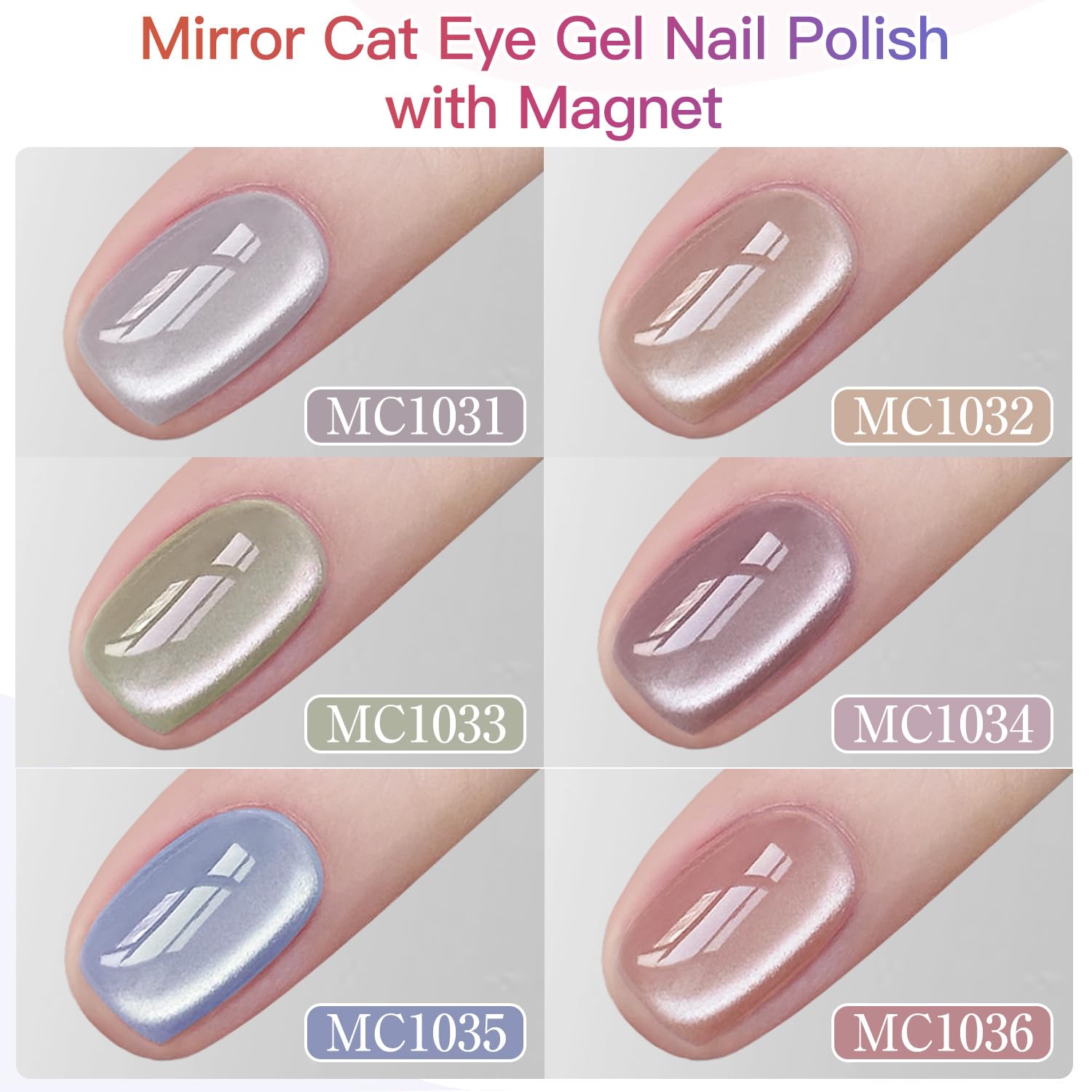 Double Rhythm 6 Colors Cat Eye Gel Polish Set Shimmer Glitter with Magnet Holographic Reflective Magnetic UV Nail Art Kit (Jelly Glass Silver Nude Pink-6-Kit 24)-Velvo Beauty