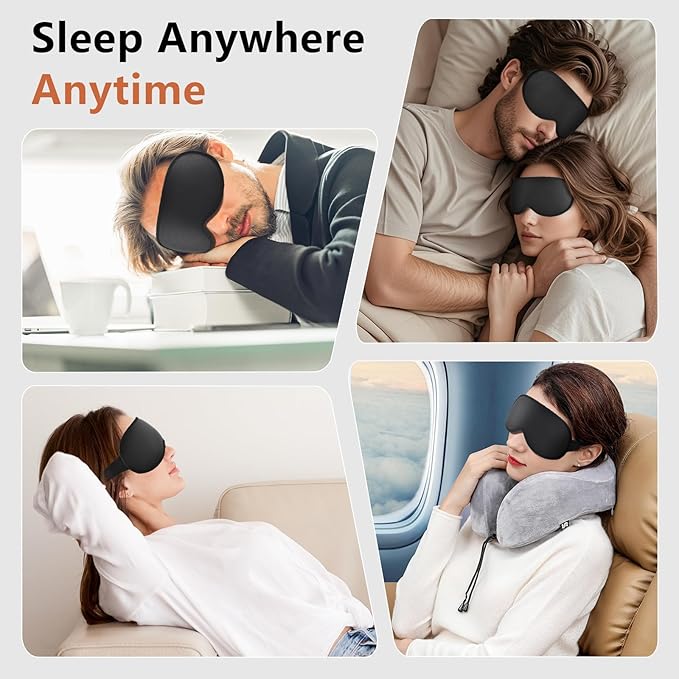 Sleep Mask for Side Sleeper Women Men, Eye Mask for Sleeping Light Blocking, 3D Contoured Cup Sleeping Mask, Soft Breathable Sleep Eye Mask with Adjustable Elastic Strap for Travel (Black)-Velvo Beauty