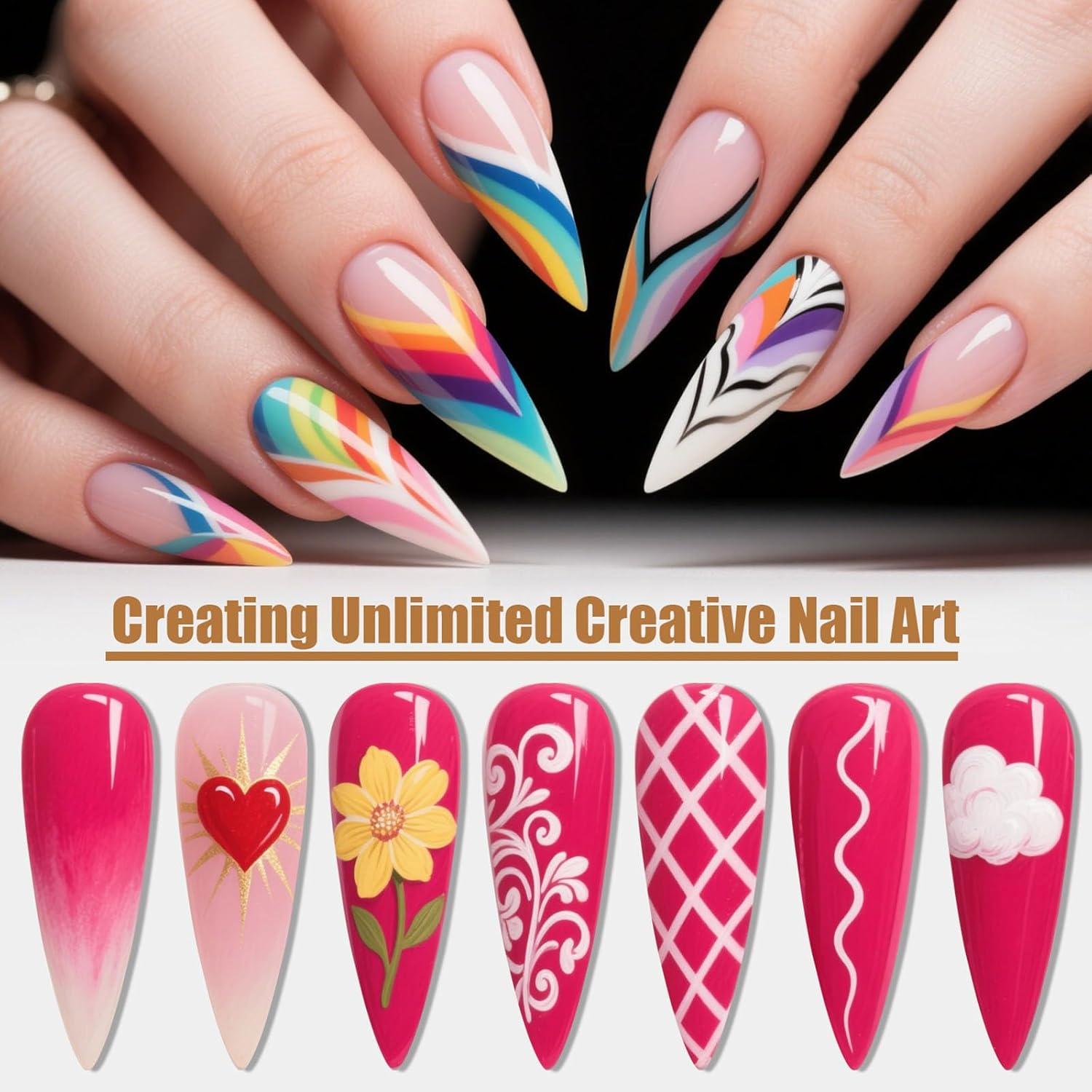 Artdone 15pcs Pink Nail Art Brushes, Nail Art Tool Set, Dotting Tools, Dust Brush,Striping Brushes for Long Lines, Drawing Pen For Gel Polish Design supply-Velvo Beauty