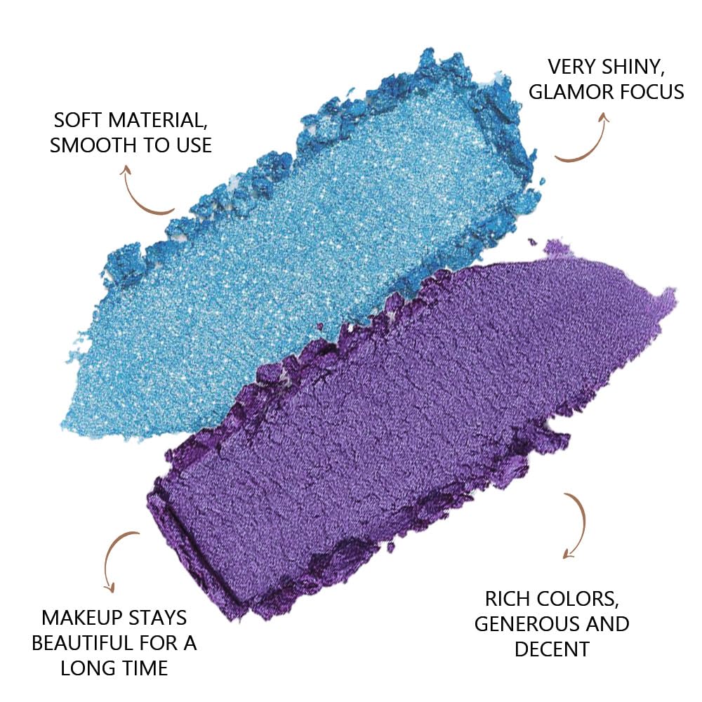 2 colors eye shadow makeup palette, Blue & Purple Eyeshadows Halloween Birthday Party Wear, high pigment eye, matte & shimmer metal eye shadow powder, Blendable, Ultra-Pigmented, Easy to Apply(02)-Velvo Beauty