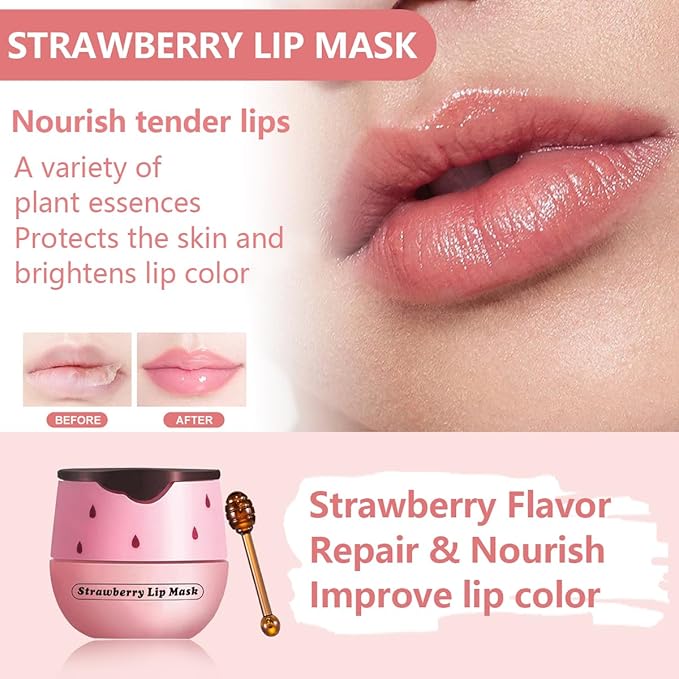 Strawberry Lip Balm Sleeping Lip Mask, Lip Balm with Stick, Lip Scrubs Exfoliator, Day & Night Lip Care - Hydrate Repair Prevent Dry (Strawberry)-Velvo Beauty