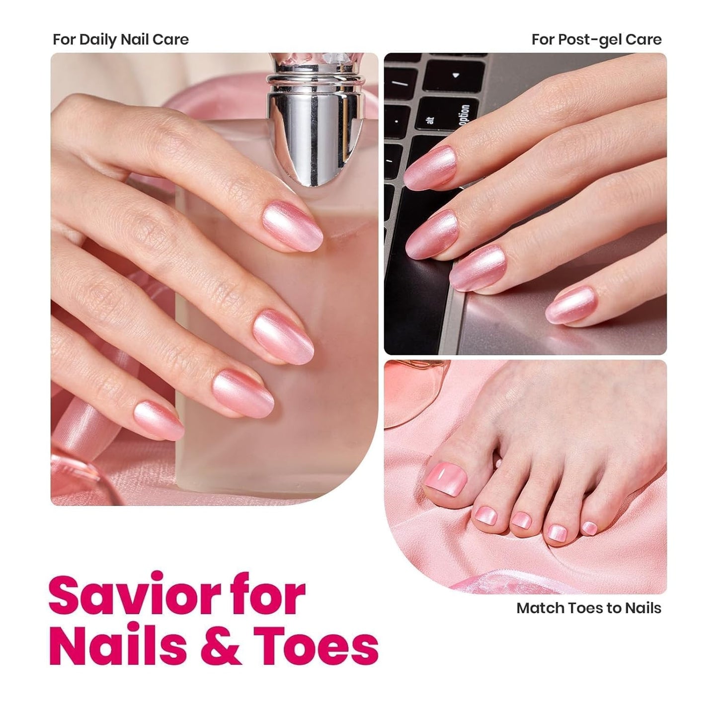 Beetles Nail Polish,15 ML Pearl Pink Nail Polish with 2 in 1 Base Top Coat -Fast Drying & Long Lasting Pearl Romantic Reverie Valentine's Day Gift for Women-Velvo Beauty