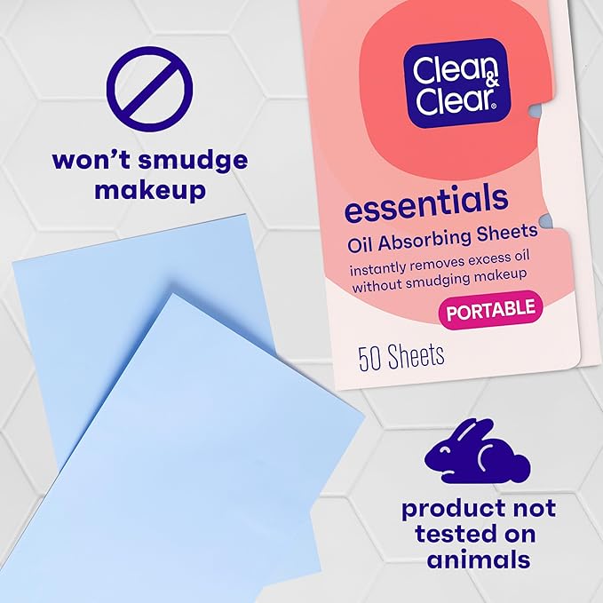 Clean & Clear Oil Absorbing Facial Sheets, Portable Blotting Papers for Face & Nose, Absorbing Blotting Sheets for Oily Skin to Instantly Remove Excess Oil & Shine, 3 x 50 ct-Velvo Beauty