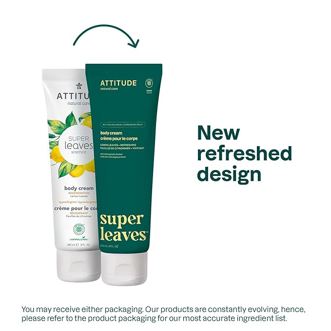 ATTITUDE Body Cream, EWG Verified Moisturizer, Vegan Moisturizing Products For Dry Skin, Dermatologically Tested, Lemon Leaves, 8 Fl Oz (Pack of 6)-Velvo Beauty