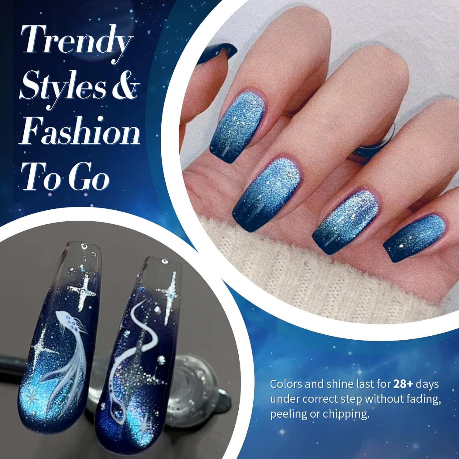 Born Pretty Cat Magnetic Eye Gel Nail Polish, Royal Blue Glitter Cat Magnetic Gel Nail Polish, Holographic Magnetic Nail Polish for Nail Art Manicure Salon DIY at Home 15ML-Velvo Beauty