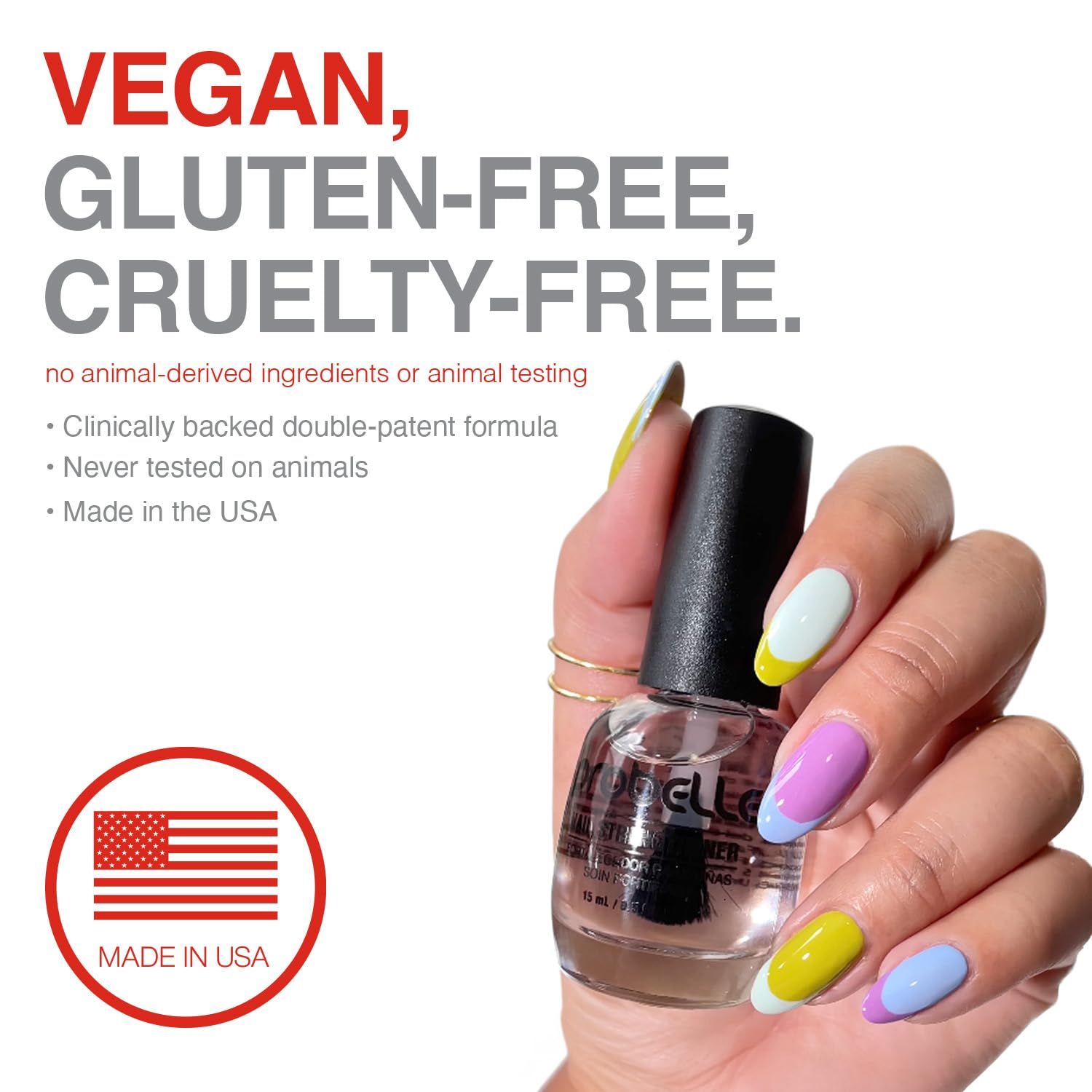 Probelle Nail Strengthener and growth, Natural Nail Strengthening Clear Nail Polish Repair Treatment, Nail Growth & Conditioning, Stops Splits, Chips, Cracks & Strengthens Damaged and Thin Nails-Velvo Beauty