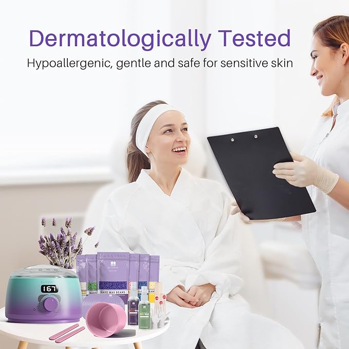 BLITZWAX Brazilian and Bikini Waxing Kit for Women, Hard Wax Warmer for Face, Legs, and Body, At Home Hair Removal Kit, Beginner Friendly, Quick Heating, 32pcs Wax Spatulas-Velvo Beauty