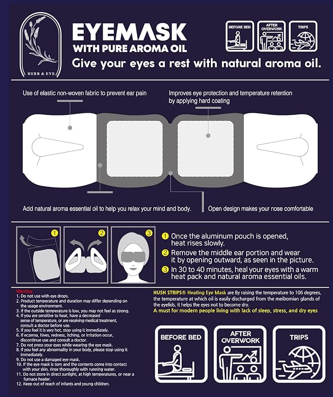 (6 Pack) Disposable Steam Eye Mask - Warm, Relaxing, Self Heating, Comfortable - Skincare Solution for Puffiness, Sleeping, Dry Eyes, Dark Circles, Travel - Spa Gift-Velvo Beauty