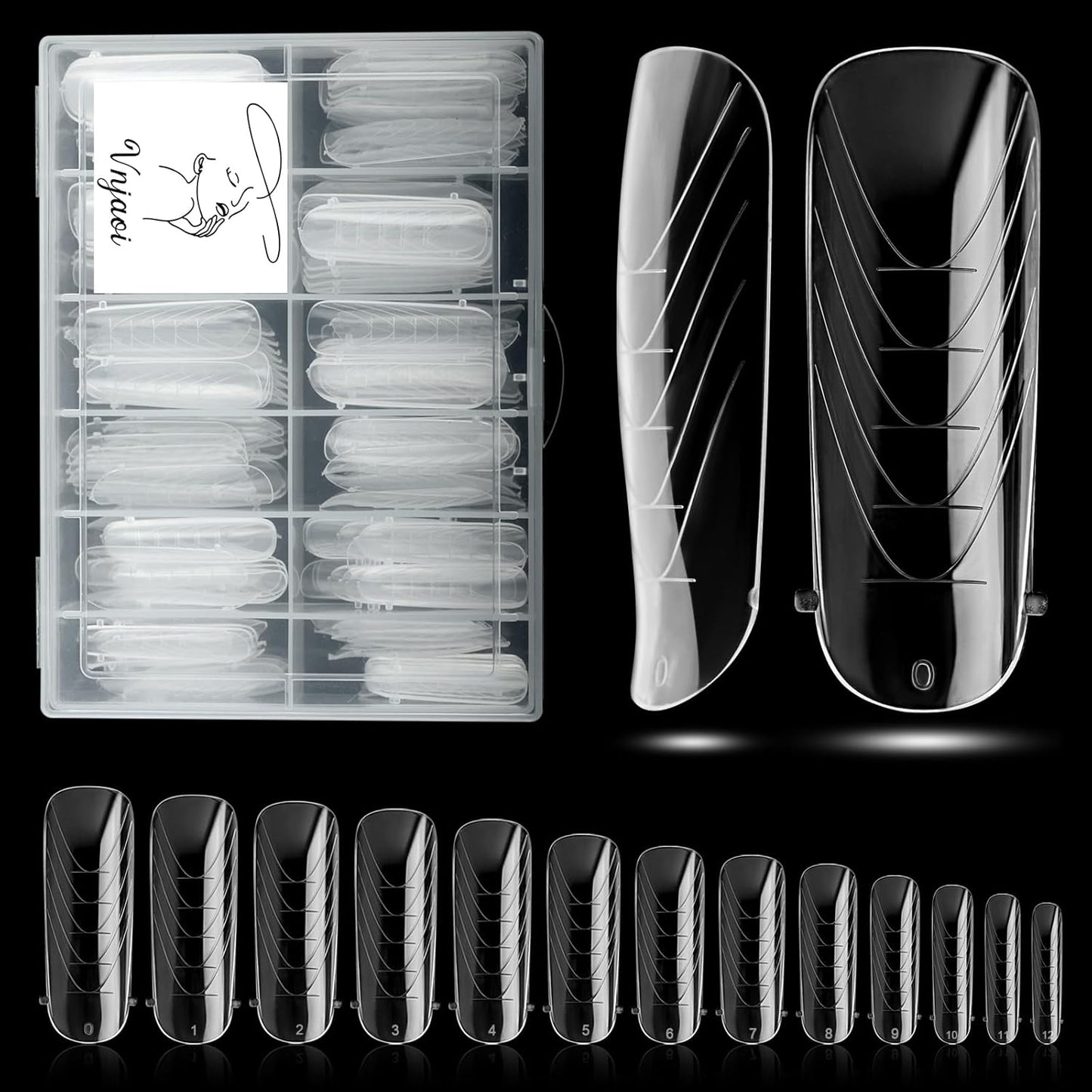 130 Pcs Poly Extension Gel Dual Nail Forms Nail Molds With Scale Builder Coffin Nail for Gel Manicure Nail Art Design Salon DIY at Home (Long Round-Head Dual Nail Forms Set)-Velvo Beauty