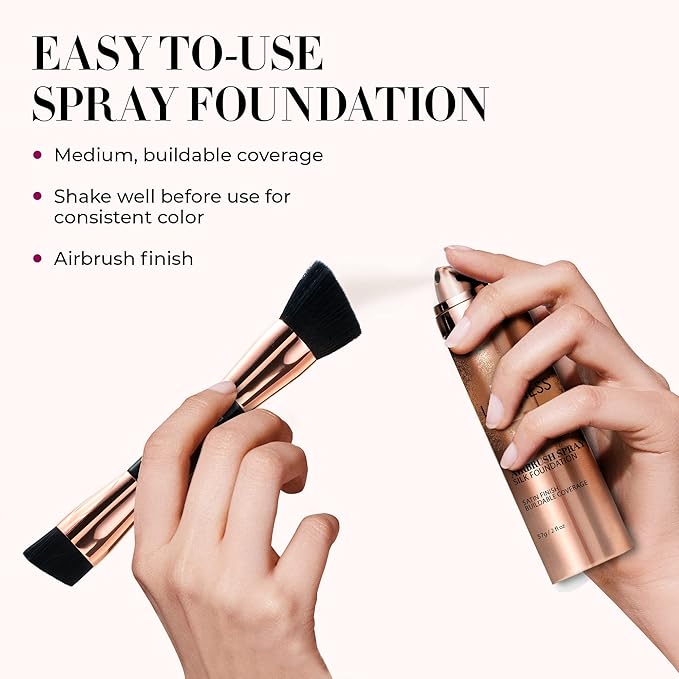 LUMINESS Silk Airbrush Spray Foundation & Buffing Brush Kit – Full Coverage Foundation & Dual-Sided Buffing Brush - Buildable Coverage, Anti-Aging Formula Hydrates & Moisturizes (Shade - Deep)-Velvo Beauty