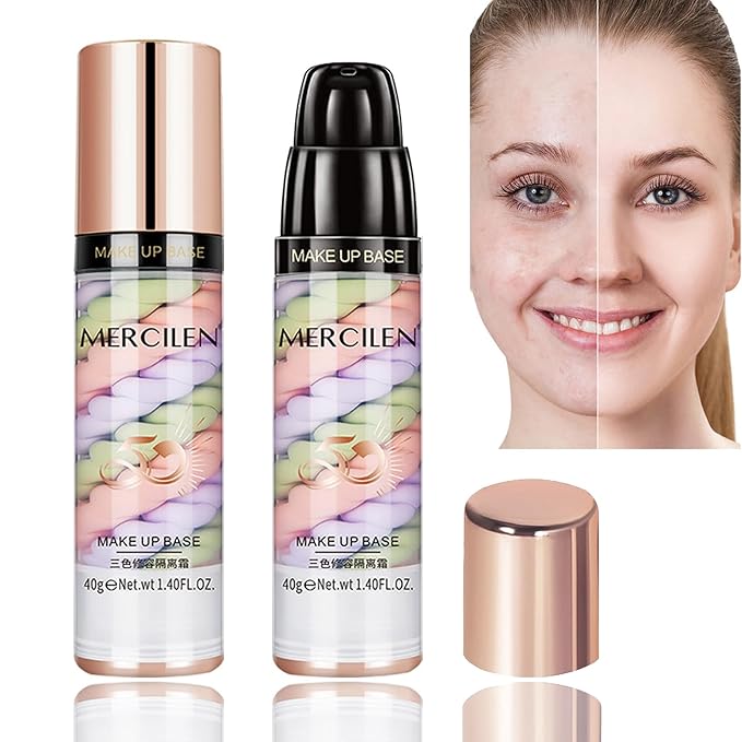 Primer Face Makeup Base, 3 In 1 Isolation Cream Color Corrector, Makeup Primer Skin Tone Correcting and Brightening Primer, Oil Control Moisturizing Face Primer to Hide Wrinkles and Fine Lines-Velvo Beauty