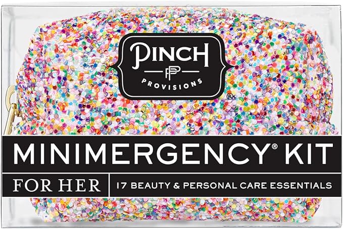 Pinch Provisions Funfetti Minimergency Kit, includes 17 Travel-Sized Cosmetic Essentials, Convenient for Purses, Emergency Beauty Accessories, Gifts for Holiday’s & Birthday’s-Velvo Beauty
