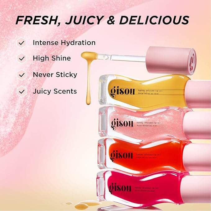 Gisou Honey Infused Hydrating Lip Oil, Nourishing Moisturizer for Dry Lips, High Shine, Smooth Finish, Clear Golden Glow, Fresh Honey Scent, 8ml-Velvo Beauty