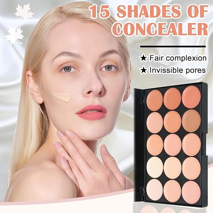 15 Colors Correcting Concealer Contour Palette,Cream Contour Makeup Palette with Brush,Contouring Liquid Foundation Concealer Palette Highlighting Makeup Kit for Conceals Dark Circles,Blemish-Velvo Beauty