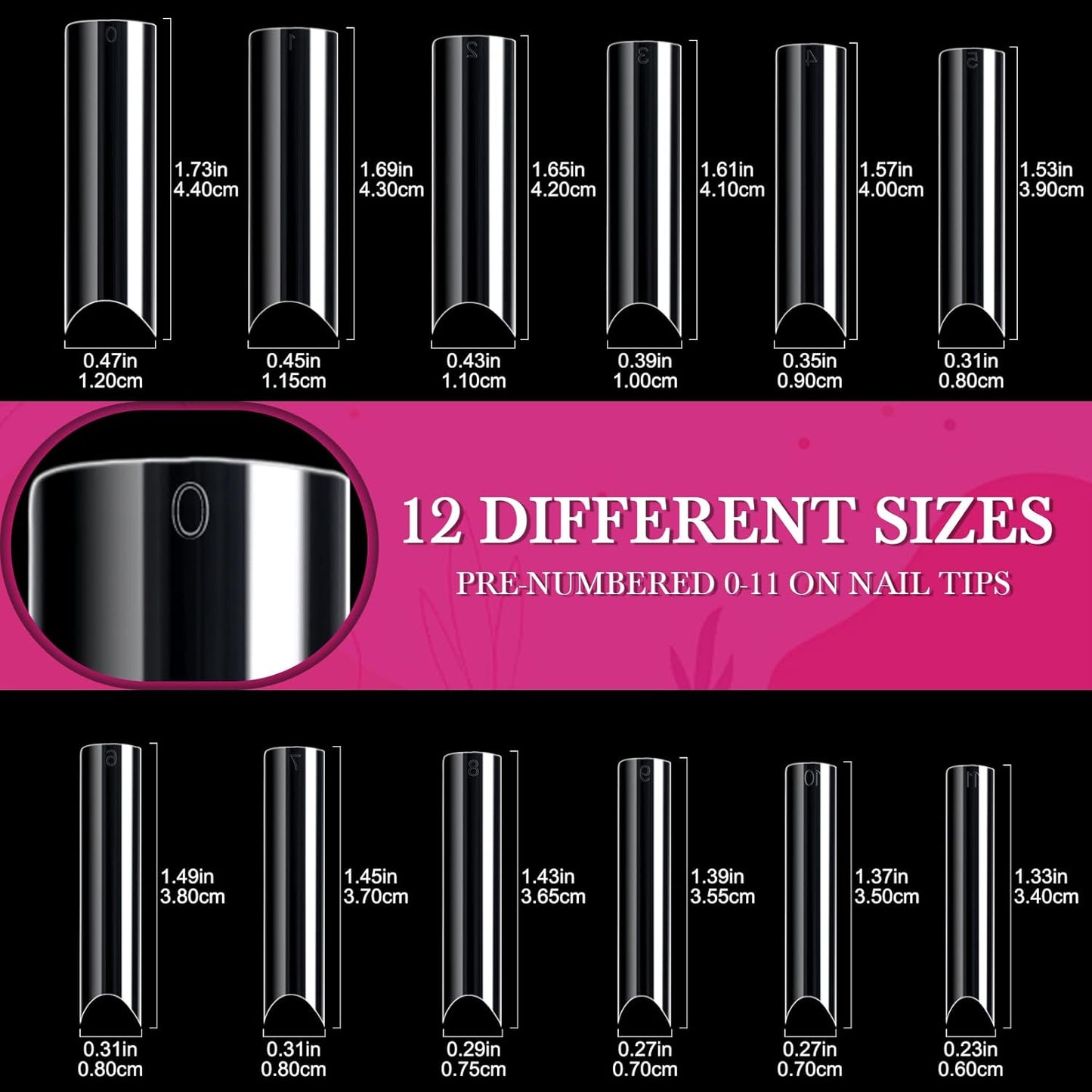 Ranrose 120PCS Extra Long Half Nail Tips,XXL Super Long Half Cover Deep C Curve False Nails 12 Sizes Tapered Square Press on Nails with Box-Velvo Beauty