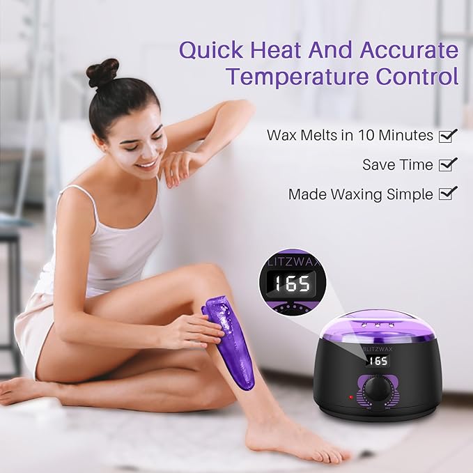 BLITZWAX Brazilian and Bikini Waxing Kit for Women, Hard Wax Warmer for Face, Legs and Body, At Home Hair Removal Kit, Beginner Friendly, Digital Fast Heating, 51 Wax Items-Velvo Beauty