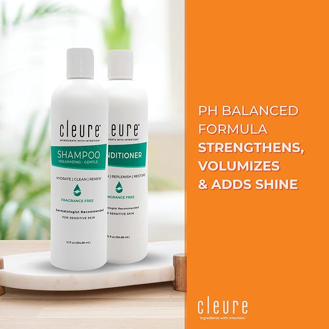 Cleure Hypoallergenic Volumizing Shampoo for Sensitive Skin - Fragrance Free, SLS Free & Paraben Free (12 oz, Pack of 2)-Velvo Beauty