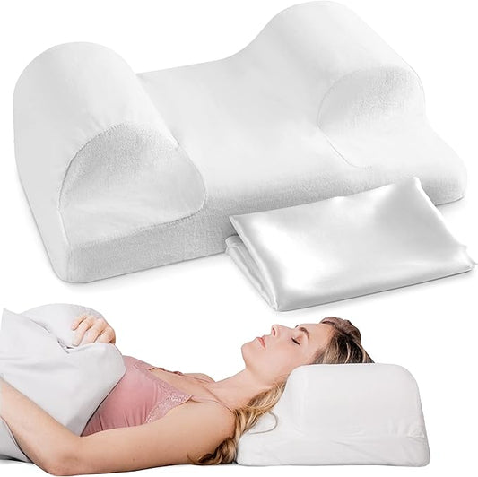 Your Face Pillow-Back Sleeper Beauty Pillow, Cervical Neck Pillow Contour Memory Foam Pillow, Ergonomic Neck, Back & Shoulder Support. Back Sleeping Reduces Pressure on Skin - Standard with Satin Case-Velvo Beauty