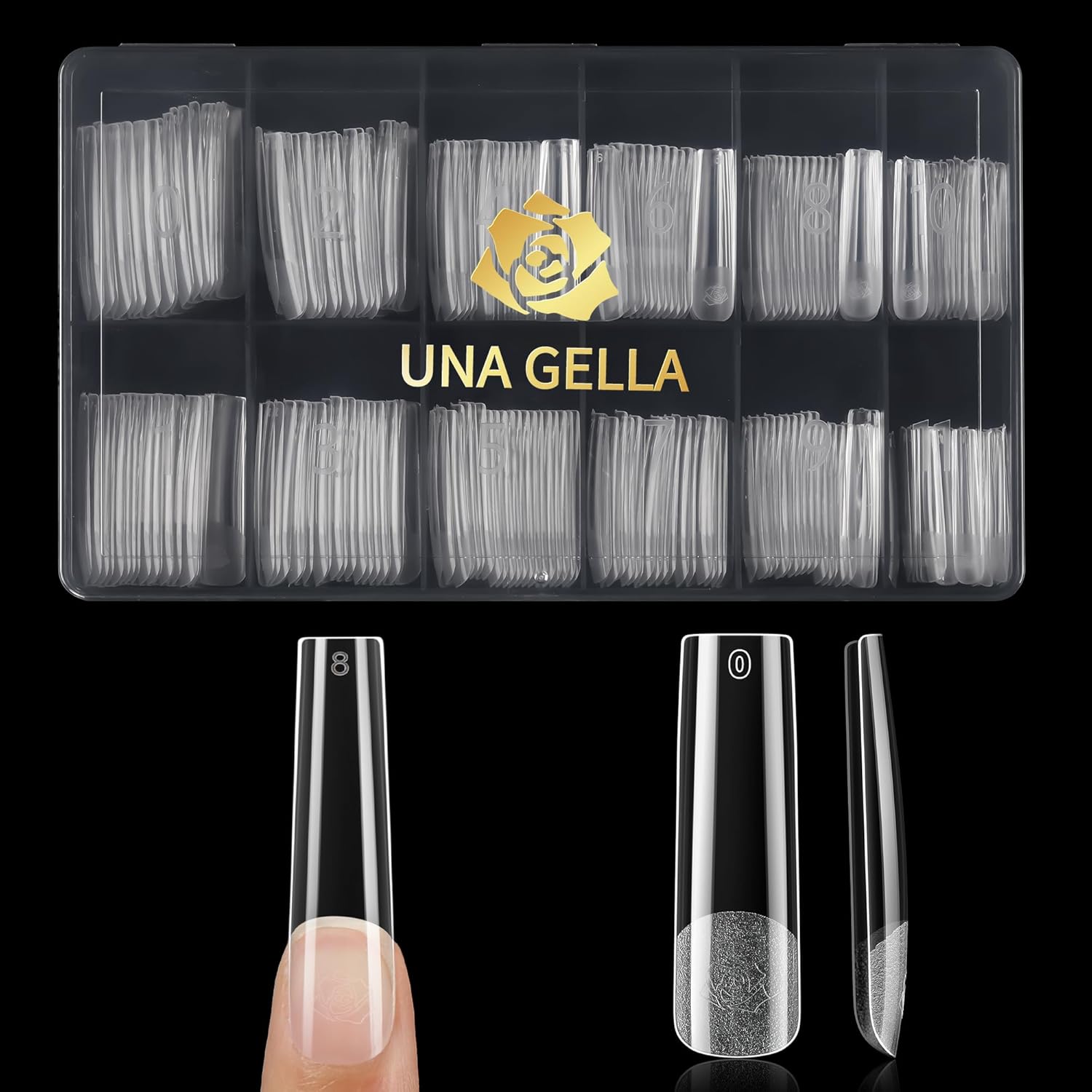 UNA GELLA Extra Long Tapered Sqaure Nail Tips, Pre-buffed 240Pcs Square Gel Nail Tips No C Curve XXL Long Square Press on Nails Full Cover Straight for Nails Extension Home DIY Salon 12 Sizes-Velvo Beauty