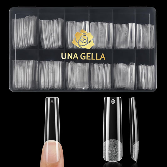 UNA GELLA Extra Long Tapered Sqaure Nail Tips, Pre-buffed 240Pcs Square Gel Nail Tips No C Curve XXL Long Square Press on Nails Full Cover Straight for Nails Extension Home DIY Salon 12 Sizes-Velvo Beauty
