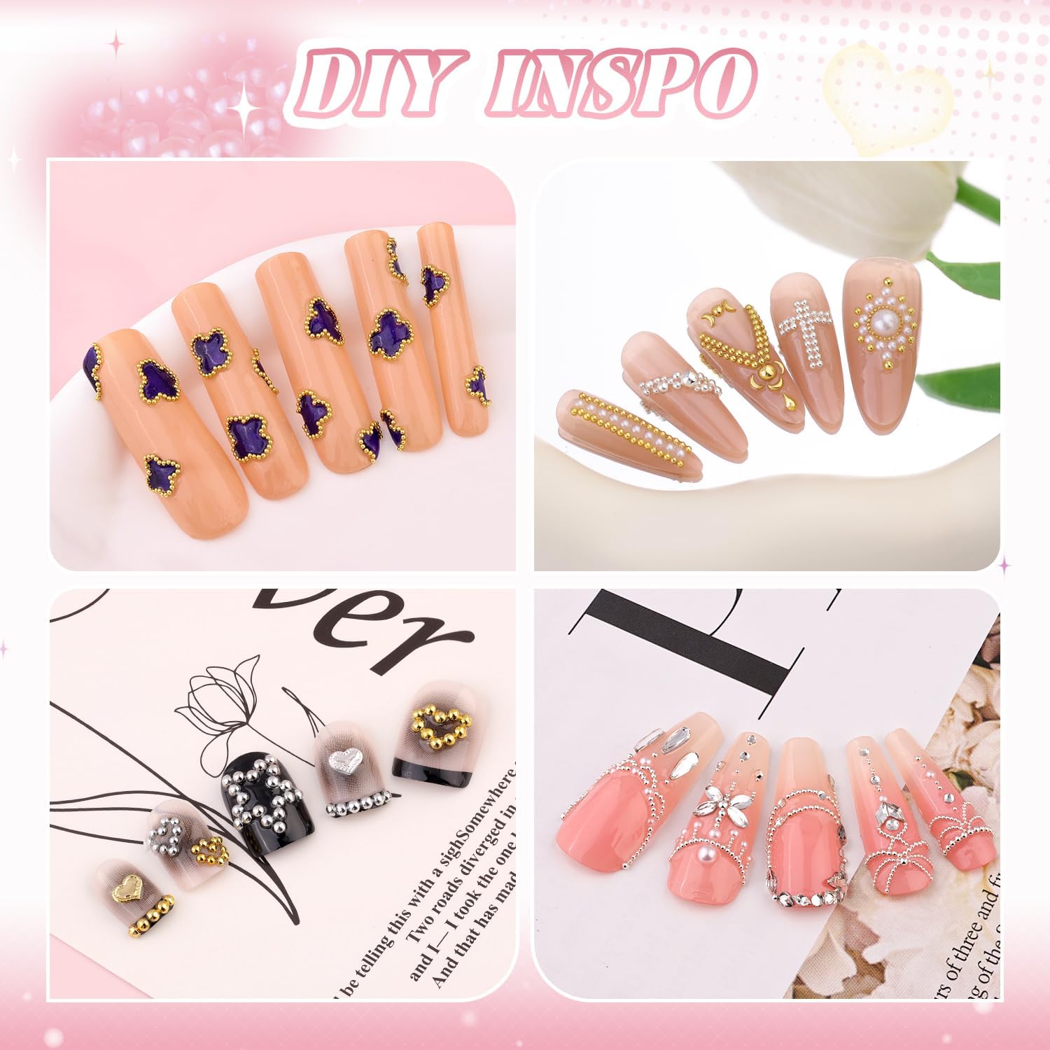 1-3MM Mini Small Nail Beads Metal Caviar Bead Silver Gold Nail Charms and Gems Ball, Nail Chain for Nail Art Accessories Supplies Gold Rhinestones for Women Manicure-Velvo Beauty