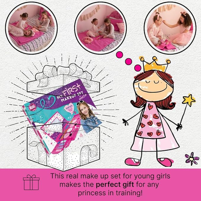 My First Makeup Set for Young Girls I Kids Makeup Kit for Little Girls I Foldable Makeup Palette with Makeup Mirror I Pink Set Makeup for Kids Vanity I Original Design Washable Toddler Makeup Kit Gift-Velvo Beauty
