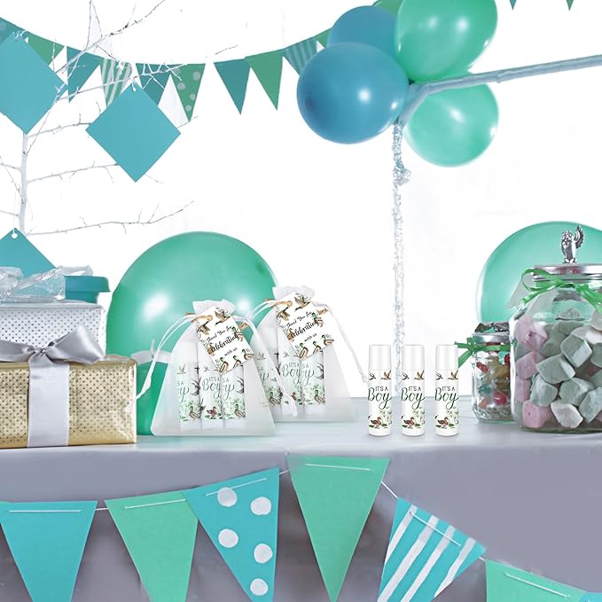 Demissle 50 Pcs Baby Shower Lip Balm Gift Set with 100 Pcs Organza Bags Baby Shower Party Favor for Guest Thank You Tag Rope Baby Shower Party Decoration Gender Reveal Souvenirs (Mallard)-Velvo Beauty