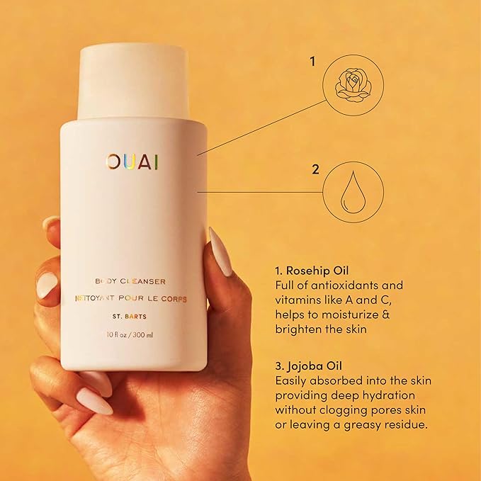 OUAI Body Cleanser, St. Barts - Foaming Body Wash with Jojoba Oil and Rosehip Oil to Hydrate, Nurture, Balance and Soften Skin - Paraben, Phthalate and Sulfate Free Skin Care Products - 10 Oz-Velvo Beauty