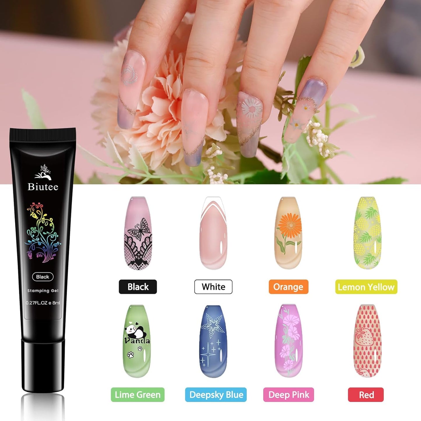 Biutee Nail Stamping Plates Set 8pcs Nail Stamping Polish Gel, 10pcs Nail Stamper Kit with Stamper, Nail Art Plates Set for Women Girls DIY Salon & Home-Velvo Beauty