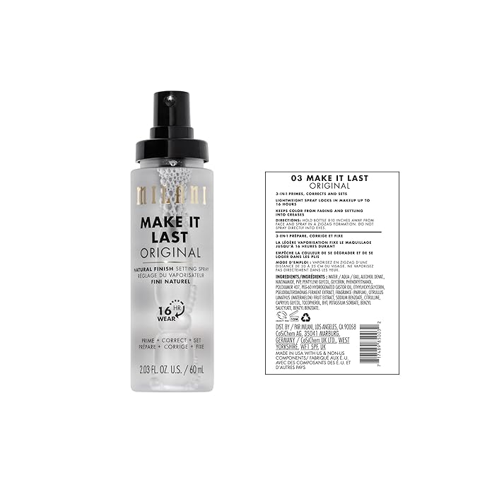 Milani Make It Last Original - Natural Finish Setting SPray - 3-in-1 Setting Spray and Primer- Prime + Correct + Set - Makeup Finishing Spray and Primer - Long Lasting Makeup Primer and Spray - 2 Pack-Velvo Beauty