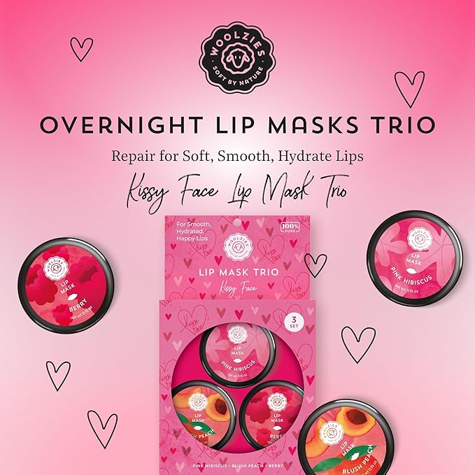 Overnight Lip Sleeping Masks Trio - Set of 3 All Natural Hydrating Lip Treatment - Overnight Repair for Soft, Smooth, Hydrated Lips (3 Pack, Kissy Face)-Velvo Beauty