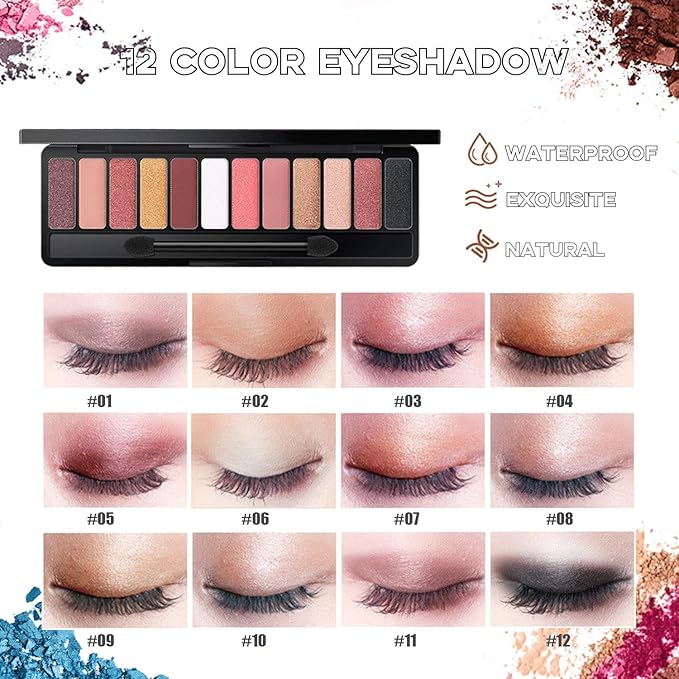 All in One Makeup Kit for Women Full Kit, Includes 12 Colors Eyeshadow Palette, Lash Mascara, Liquid Eyeliner, Eyebrow Powder, 5 Pcs Makeup Brush and Cosmetic Bag, Makeup Gift Set for Women & Teens-Velvo Beauty