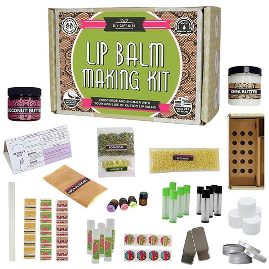 DIY Gift Kits 73-Piece DIY Lip Balm Kit | Includes All Natural & Organic Essential Oils, Shea Butter, Filling Tray & More | Makes 23 Homemade Lip Balms | for Dry & Chapped Lips | for Kids & Adults-Velvo Beauty