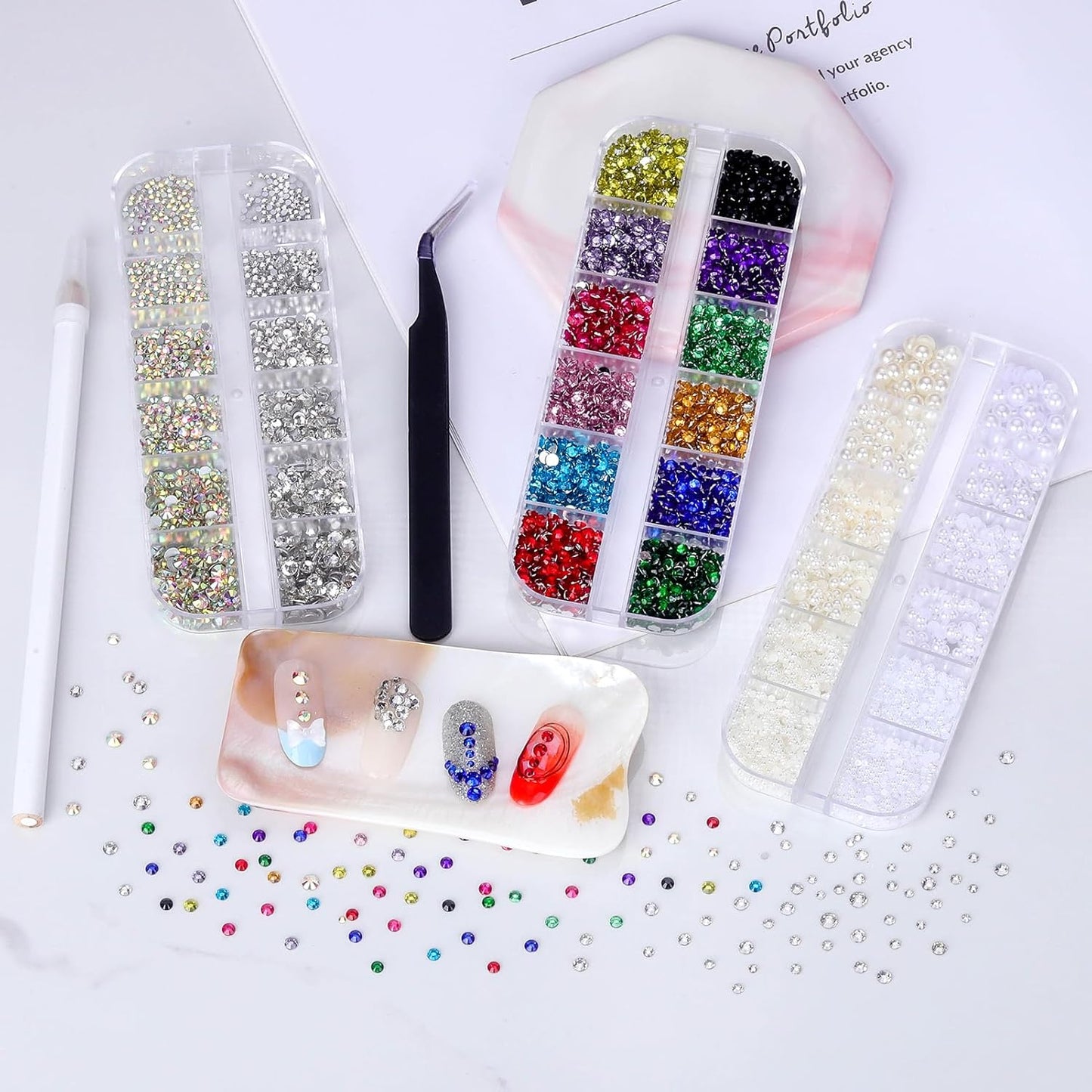 Flatback Rhinestones Half Pearls for Crafting, 1.6-4mm Colorful Crystal AB Rhinestones and 1.5-6mm Small Pearls for Bedazzling, Clothes and Nails Art-Velvo Beauty