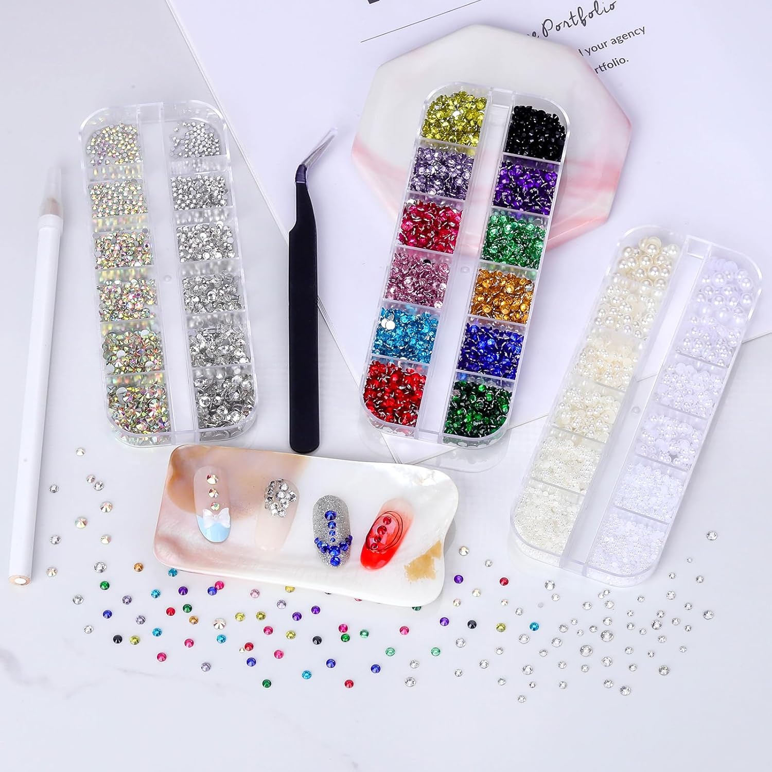 Flatback Rhinestones Half Pearls for Crafting, 1.6-4mm Colorful Crystal AB Rhinestones and 1.5-6mm Small Pearls for Bedazzling, Clothes and Nails Art-Velvo Beauty