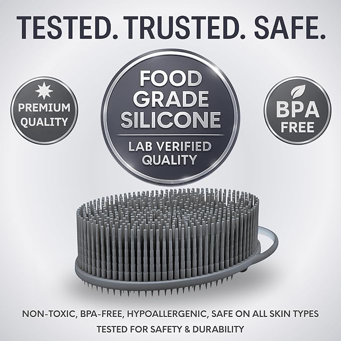 Avilana Silicone Body Scrubber – Gentle Shower Brush & Loofah Alternative- Food Grade & Lab Tested – Fast-Drying, Hygienic, BPA-Free Silicone Body Gentle Exfoliator (Gray, Exfoliate)-Velvo Beauty