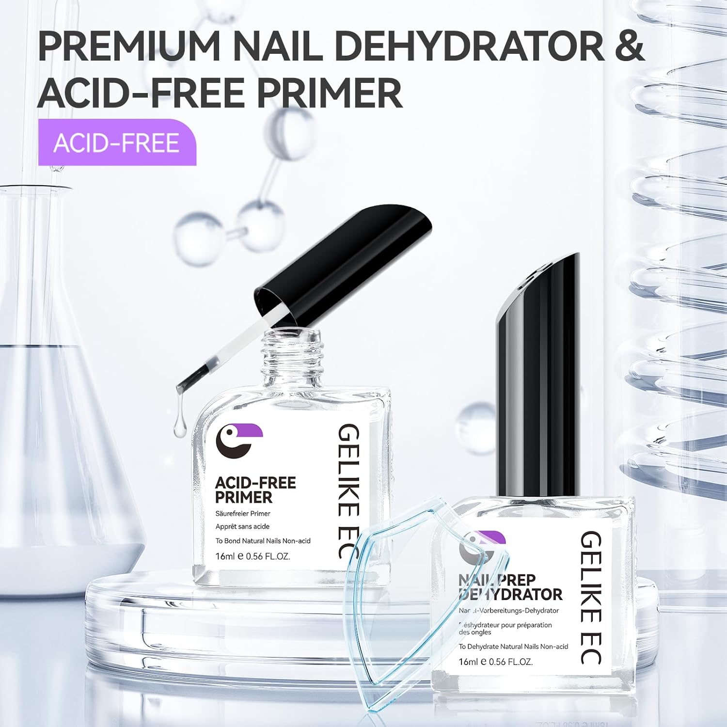 Nail Repair Prep Dehydrator and Primer Kit - Gelike EC Acid-Free Fast Air Dry for Bond Acrylic Gel Tips - Safe Healthy Foundation for Weak Thin Nails - Long Lasting for Professional Salon Manicure-Velvo Beauty