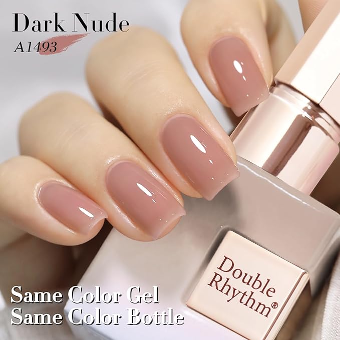Double Rhythm Translucent Gel Polish Sheer Neutral Natural Light Milky Same Color Same Bottle 15ML Jelly UV Polish Nail Art DIY at Home (Dark Nude-A1493)-Velvo Beauty