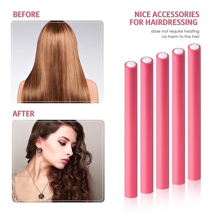 Syhood 30 Pcs 7'' Flexible Curling Rods Twist Foam Hair Rollers Soft Foam No Heat Hair Rods Rollers and 1 Steel Pintail Comb Rat Tail Comb for Women Long Short Hair(Pink,7 x 0.55 Inch)-Velvo Beauty