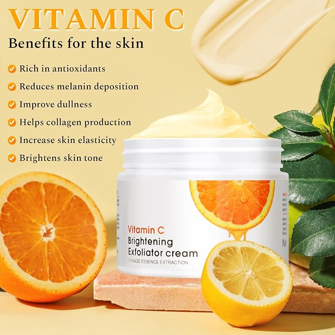 Vitamin C Face Scrub Face Exfoliator Cream Brightening Facial Scrub Exfoliating Facial Wash Microdermabrasion Facial Scrub, Gently Exfoliate Dirt and Dead Skin Cells, Improve Dark Spot, 140g/5oz-Velvo Beauty