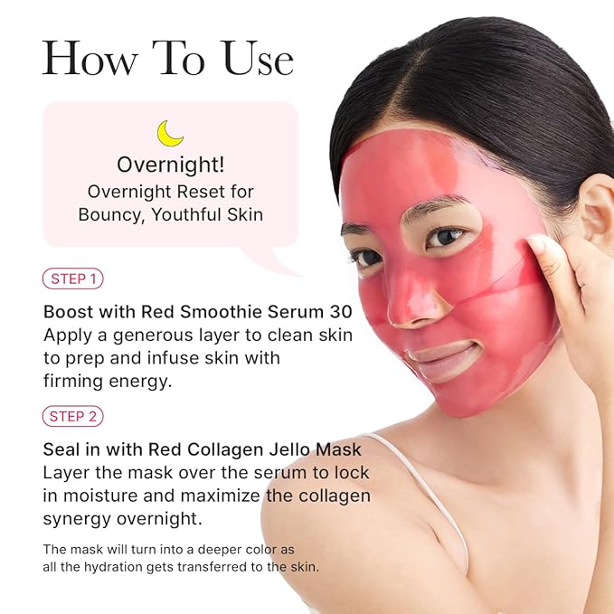 Red Collagen Jello Mask, Plump & Hydrating x 4ea, Overnight Hydrogel Mask for Dry, Mature Skin, Packed with Collagen, 5 Peptides, 2% Niacinamide-Velvo Beauty