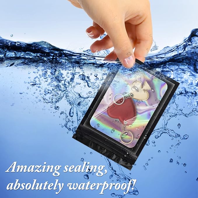 100 Pieces Smell Proof Mylar Bags, Holographic Packaging Bags, Resealable Odor Foil Pouch Zipper Bag with Clear Window for Food Storage and Lipgloss, Jewelry Lash (Black, 4 x 6 Inch)-Velvo Beauty