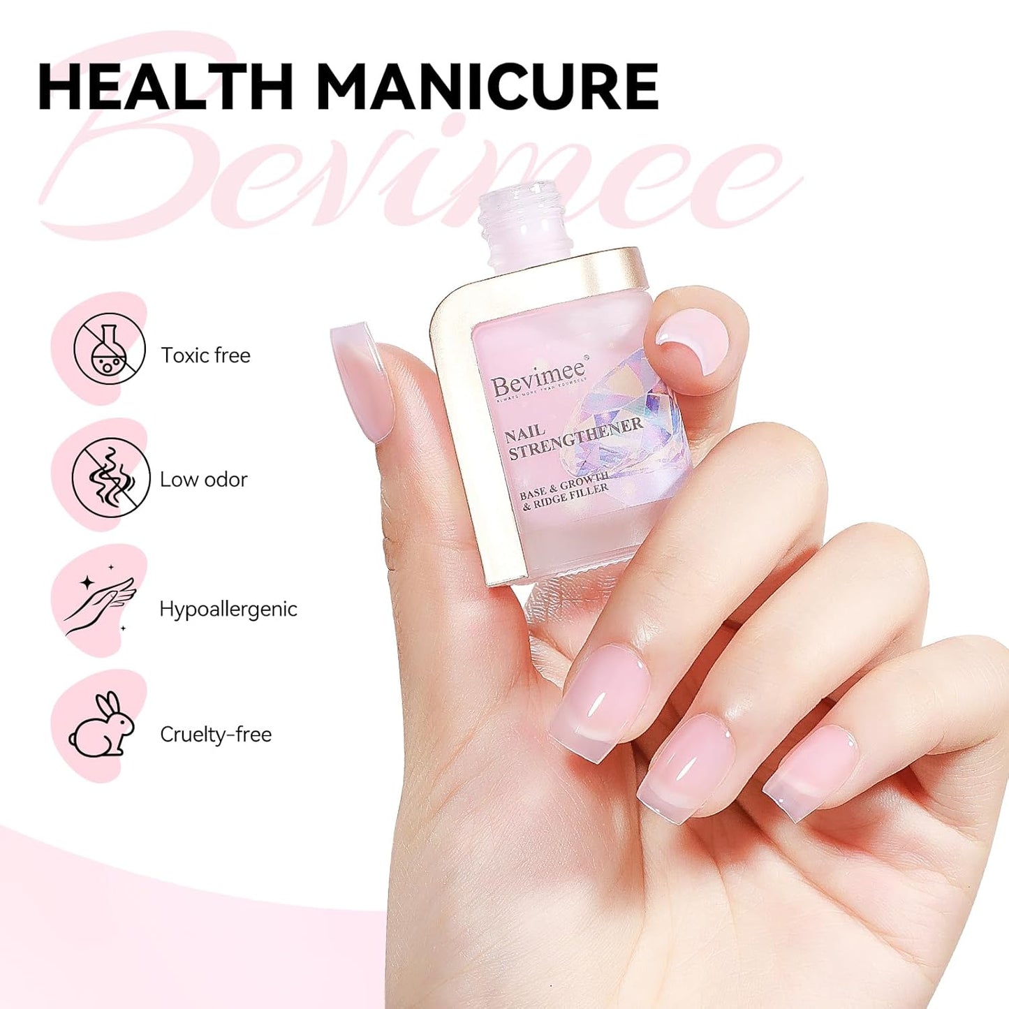 Nail Strengthener and Growth Natural Nails Hardener Pink Nail Repair Strengthening Polish Ridge Filler for Weak and Damaged Nails 12ML-Velvo Beauty