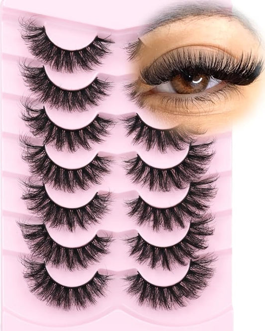 Mink Lashes Fluffy D-Curl False Eyelashes 20mm Long Volume Lashes That Look Like Extensions Cat Eye Fake Lashes Faux Mink Strip Lashes Pack 7 Pairs-Velvo Beauty