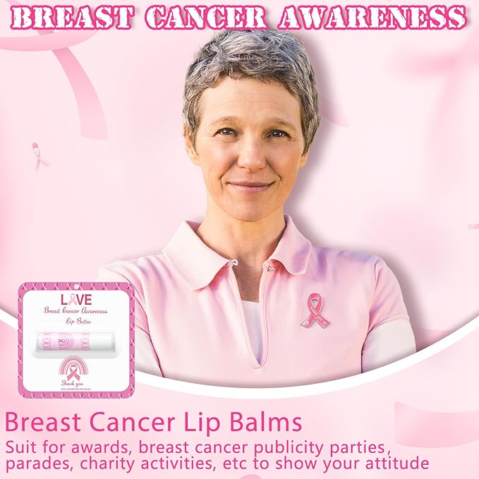 30 Pack Breast Cancer Awareness Favors Bulk Lip Balms Gifts Pink Ribbon Lip Balms Favors Breast Cancer Awareness Month Accessories Support Party Items Decorations for Women Men Survivors-Velvo Beauty